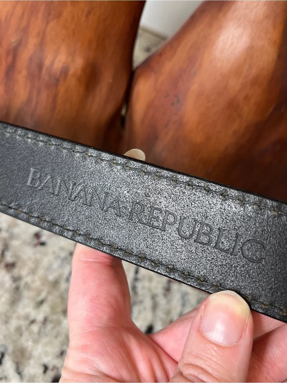 Vintage Banana Republic Men's Leather Belt with Contrasting Stitching